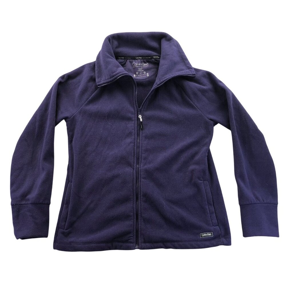 Calvin Klein Women's Fleece Jacket Large Full Zip Mock Neck Purple